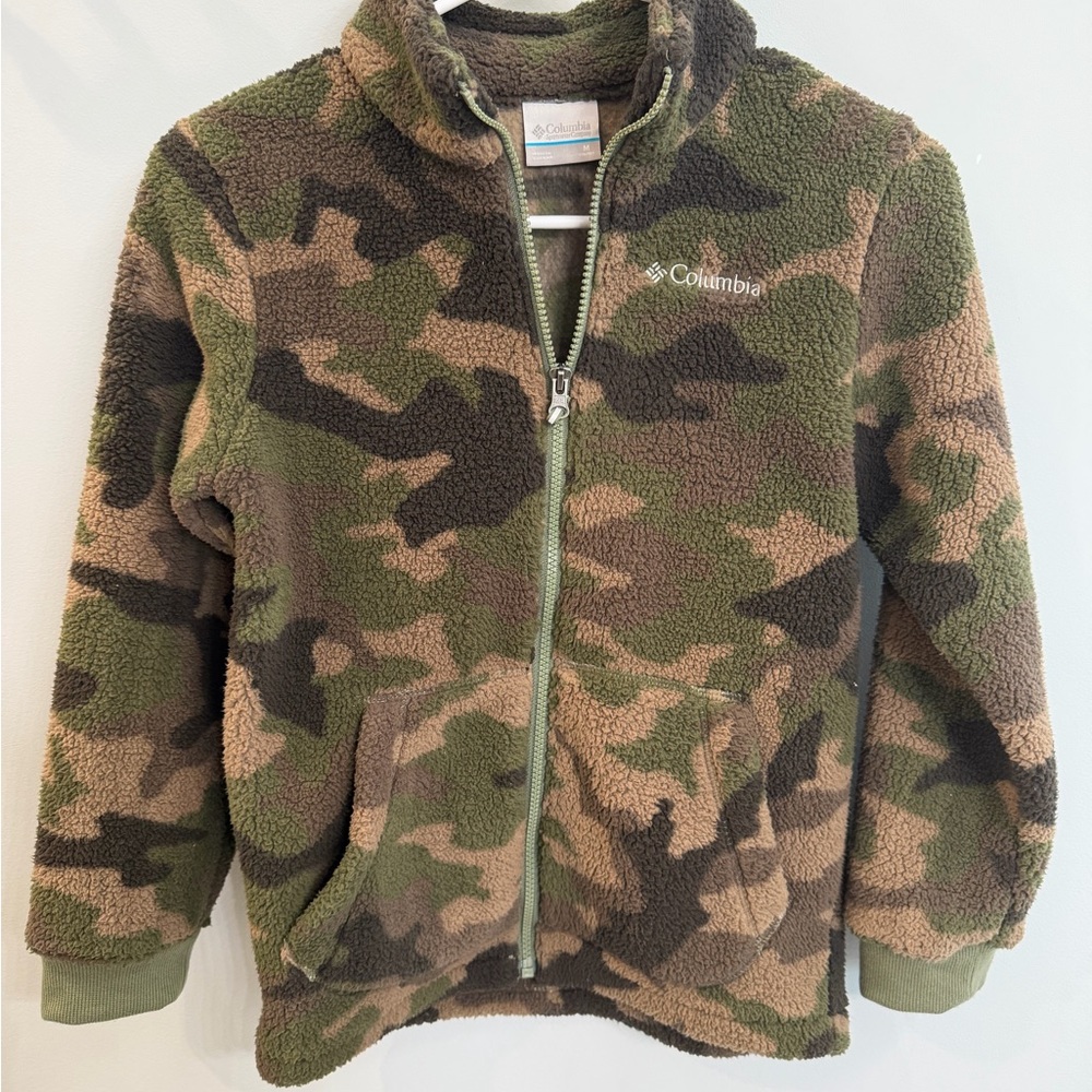 Columbia Kids Green and Brown Camo Fleece Hoodie Boys Medium